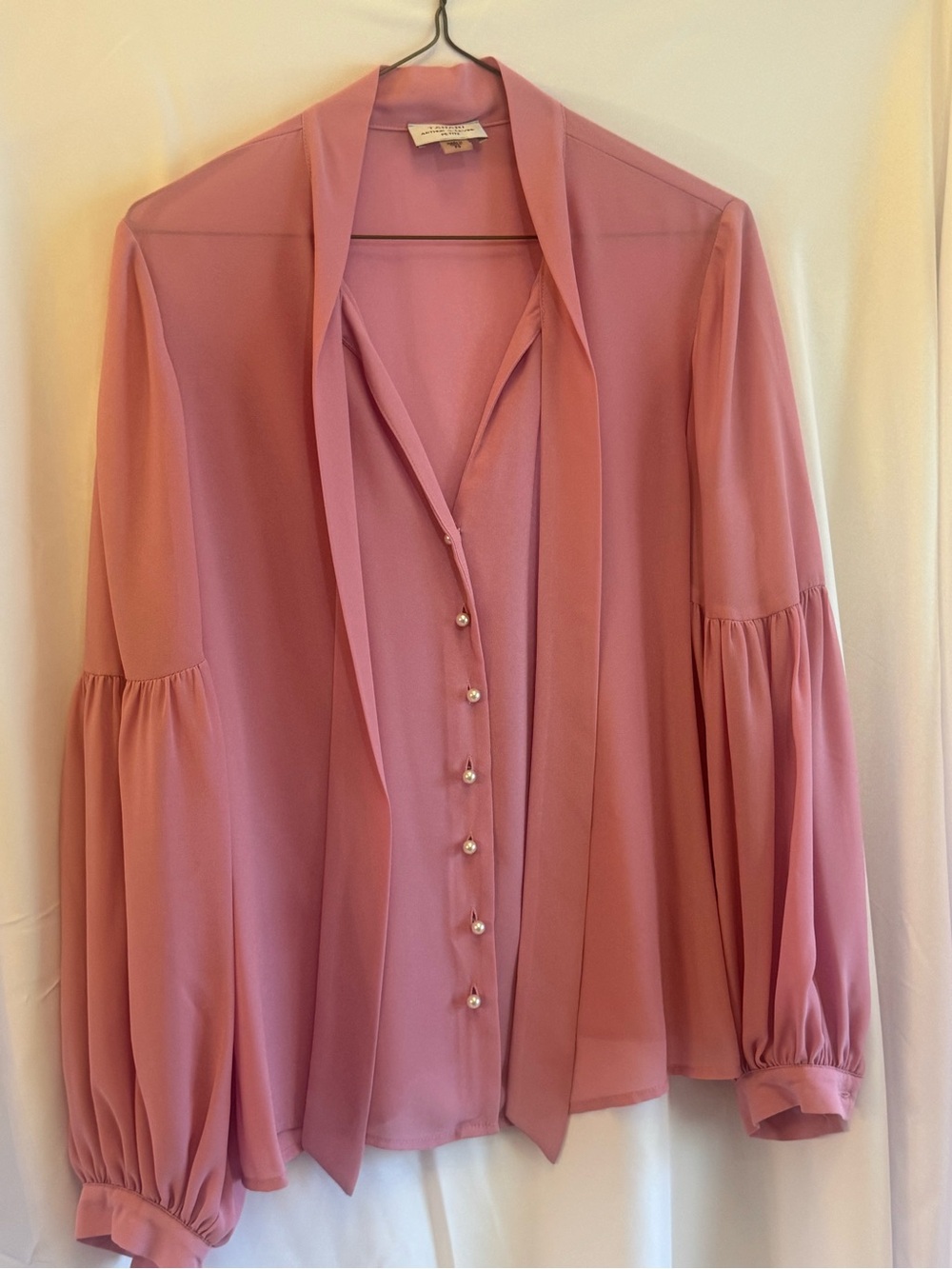 Tahari Dusty Rose Tie-Neck Blouse with Pearl Buttons